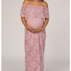 Pinkblush Lace Off Shoulder Maternity Maxi Dress